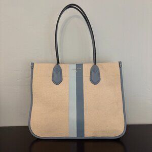 Michael Kors Heidi Large Ivory Light Blue Stripe Canvas Tote